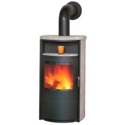 Hark Dauerbrand-Kaminofen Taifun Schwarz Naturstein Grau 8 KW Automatik EEK: A+